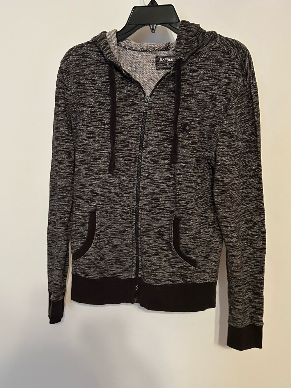 Express Men’s Charcoal Heather Zip-Up Hoodie Sweater